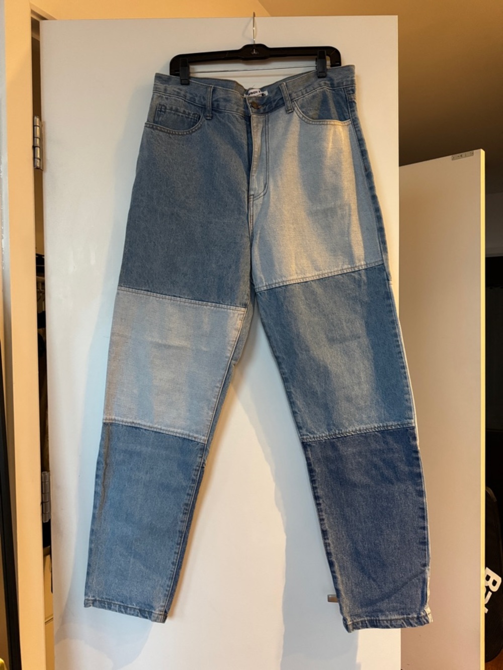 Men's Patchwork Slim-Straight Jeans in Multi Blue